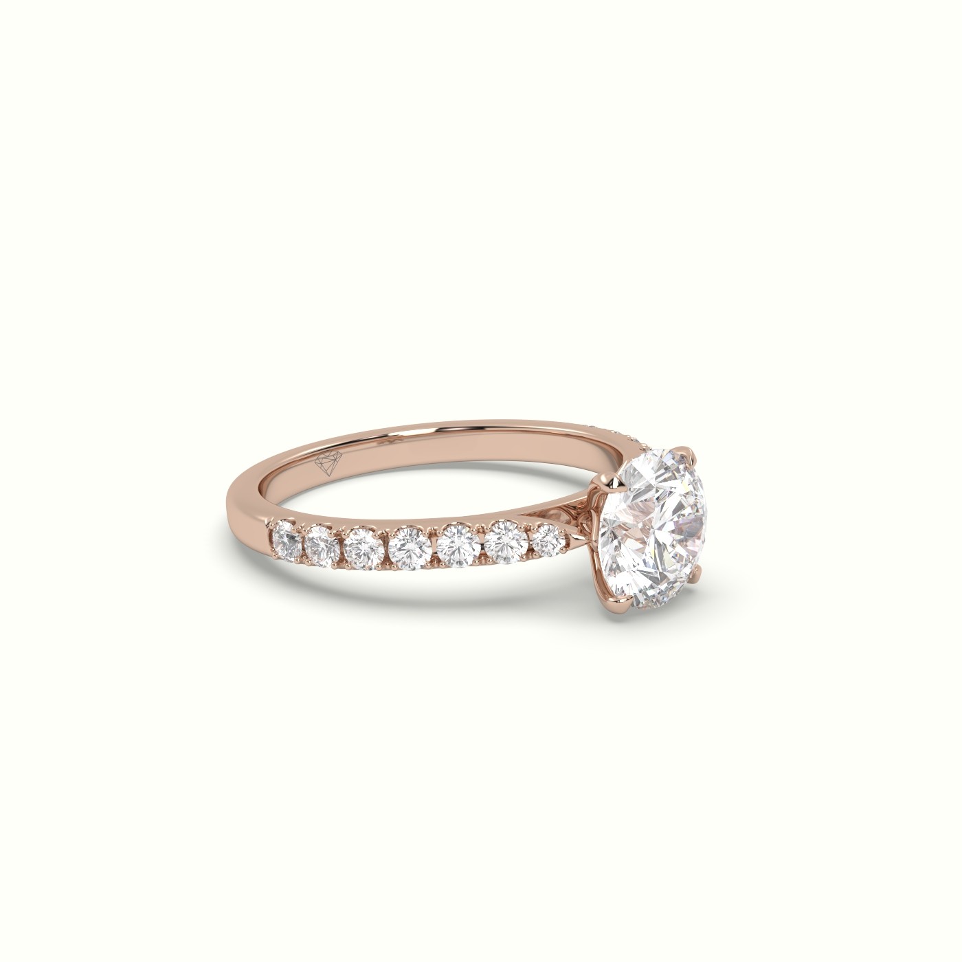 10K Rose Gold Round Cut Diamond 4 round prongs Pave Band Ring