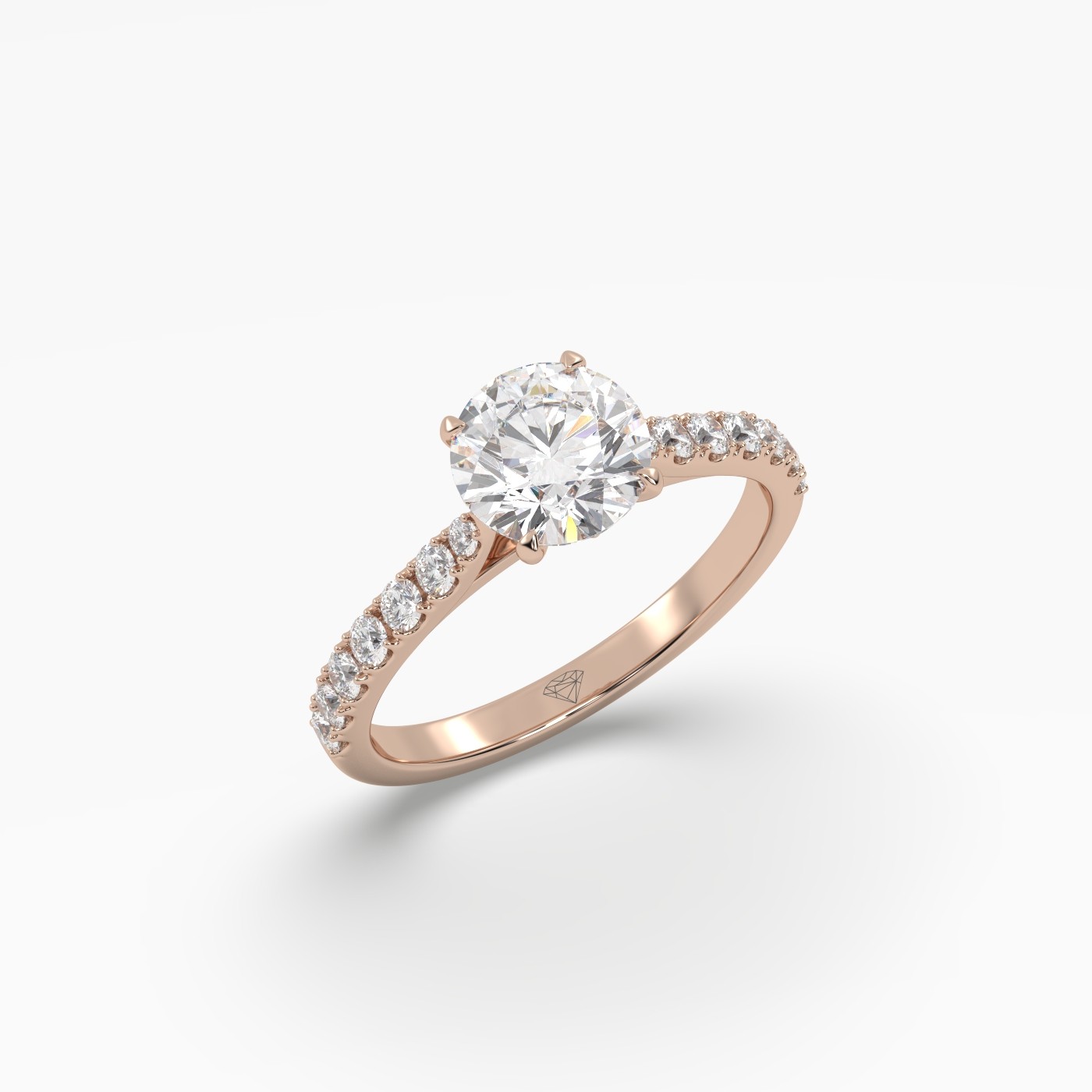 10K Rose Gold Round Cut Diamond 4 round prongs Pave Band Ring