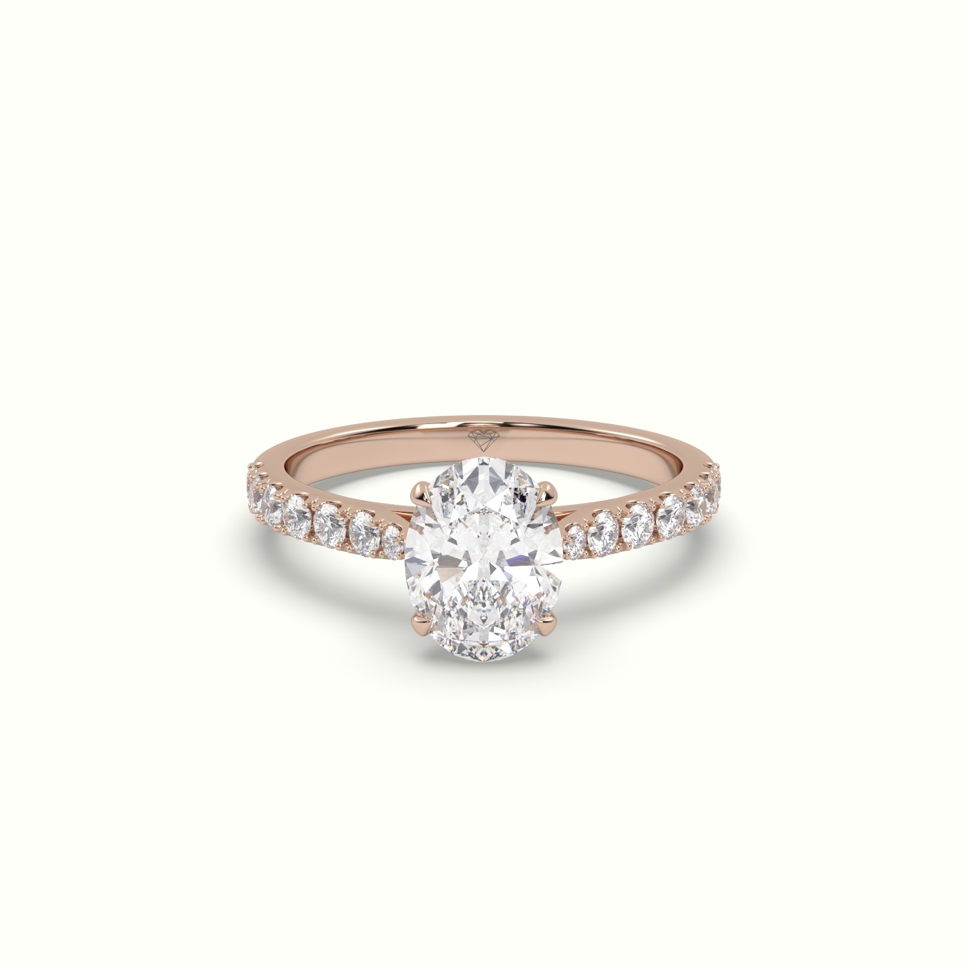 10K Rose Gold Oval Diamond Engagement Ring with Pave setting Band