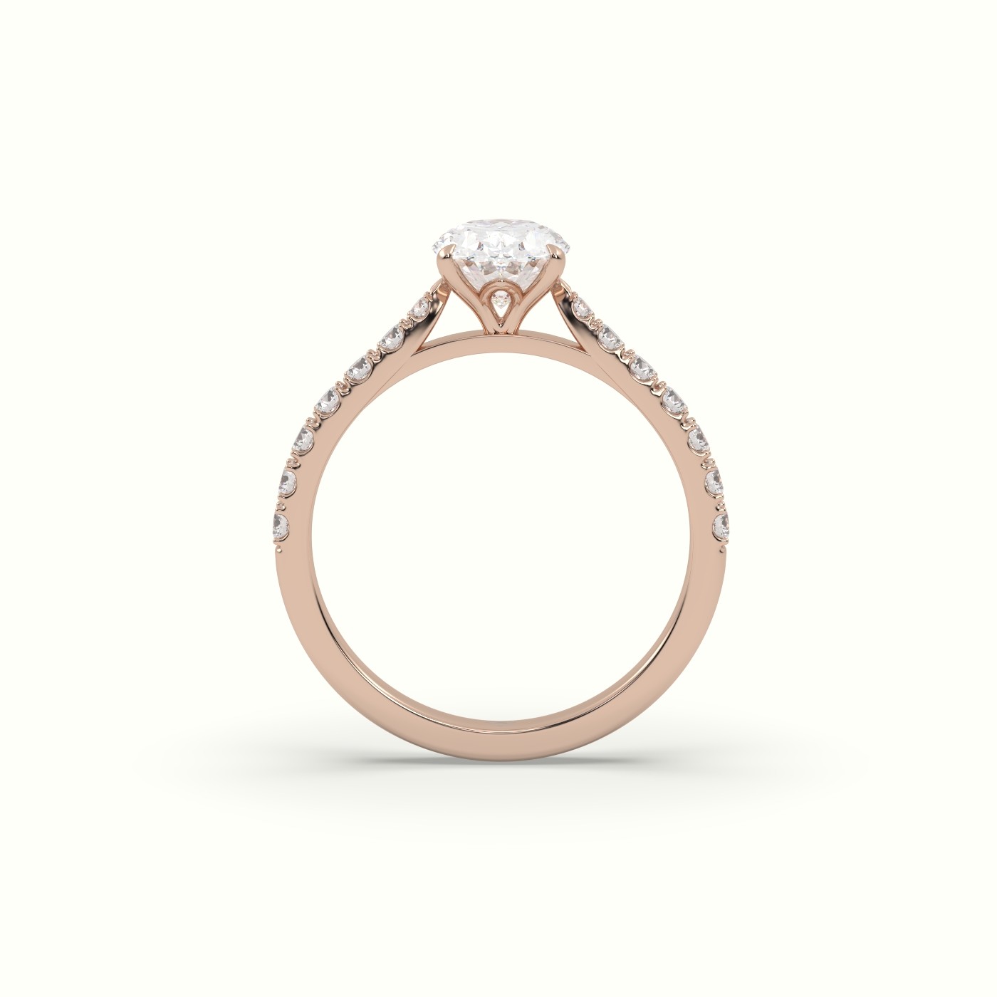 10K Rose Gold Oval Diamond Engagement Ring with Pave setting Band