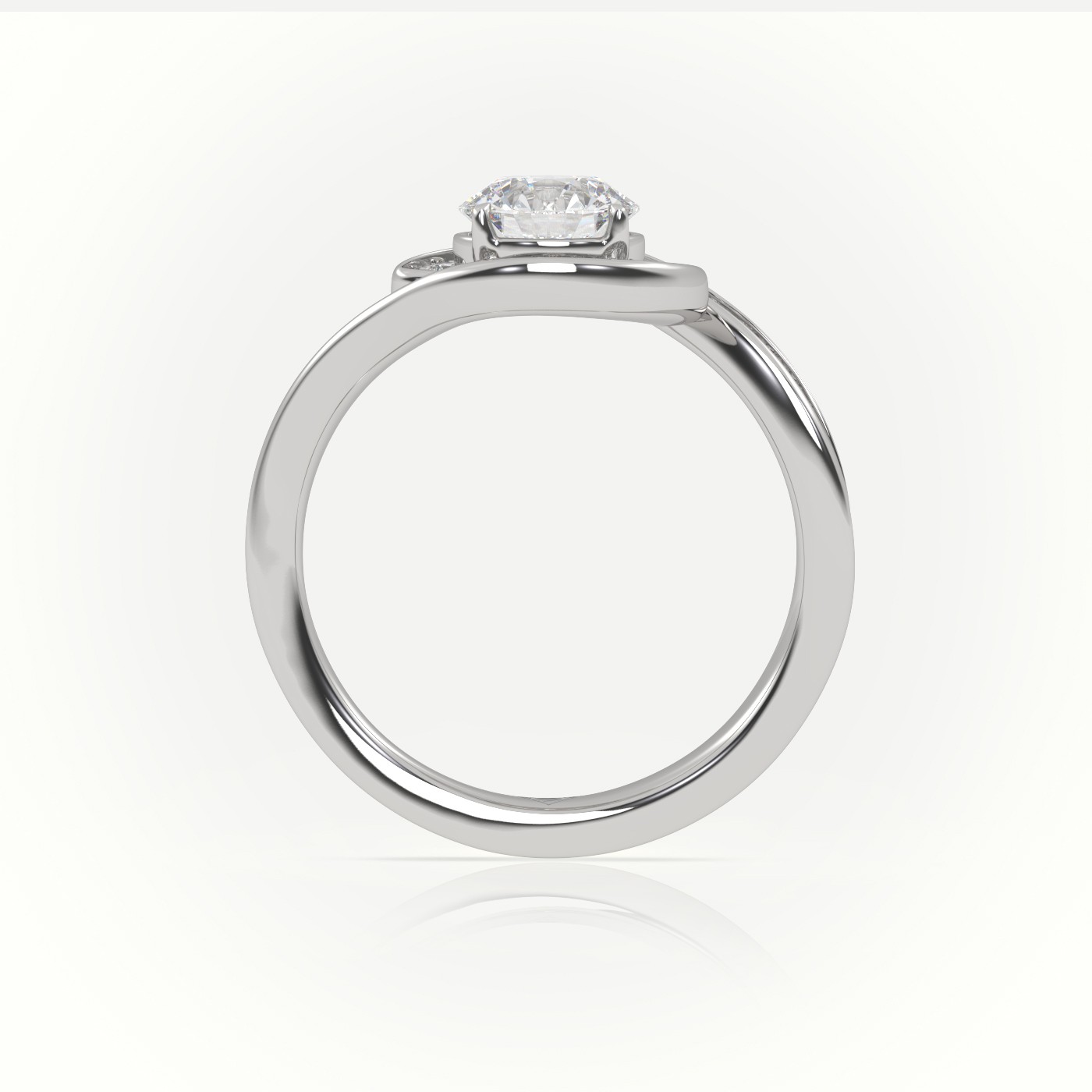 18K WHITE GOLD ROUND DIAMOND 4 PRONGS SWIRL DESIGN ENGAGEMENT RING