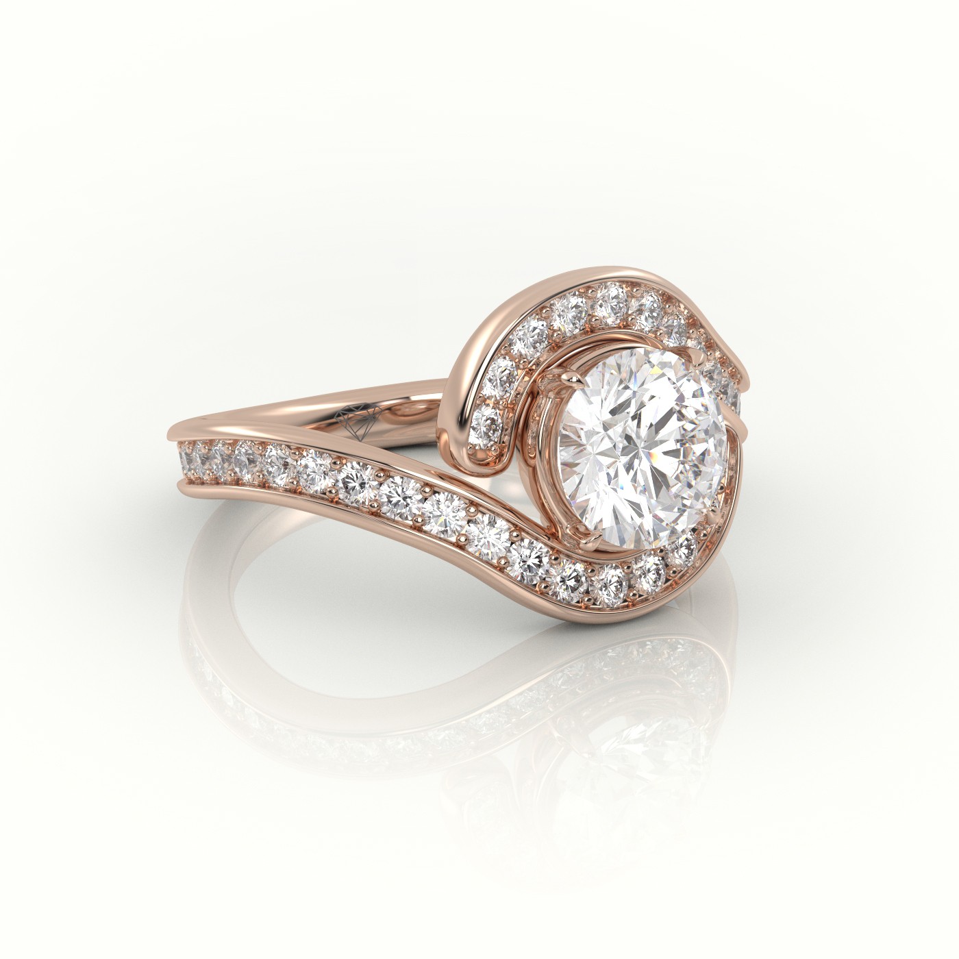18K ROSE GOLD ROUND DIAMOND 4 PRONGS SWIRL DESIGN ENGAGEMENT RING