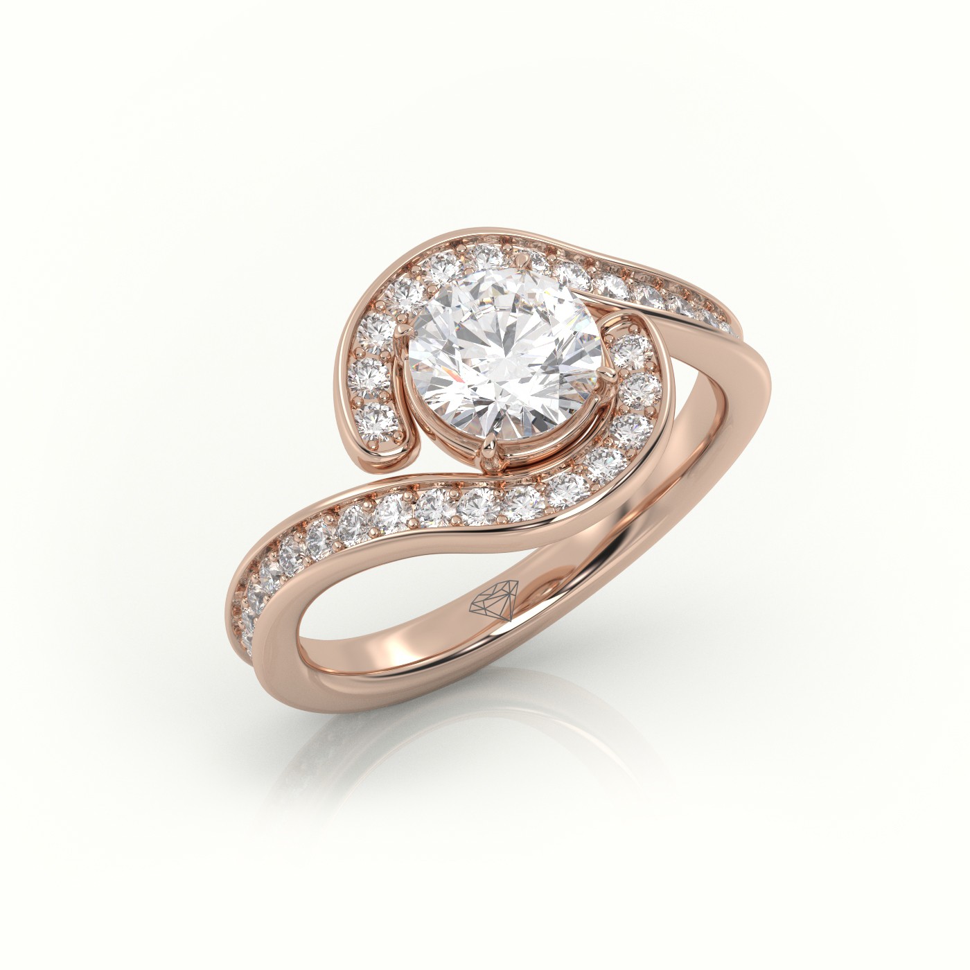 18K ROSE GOLD ROUND DIAMOND 4 PRONGS SWIRL DESIGN ENGAGEMENT RING