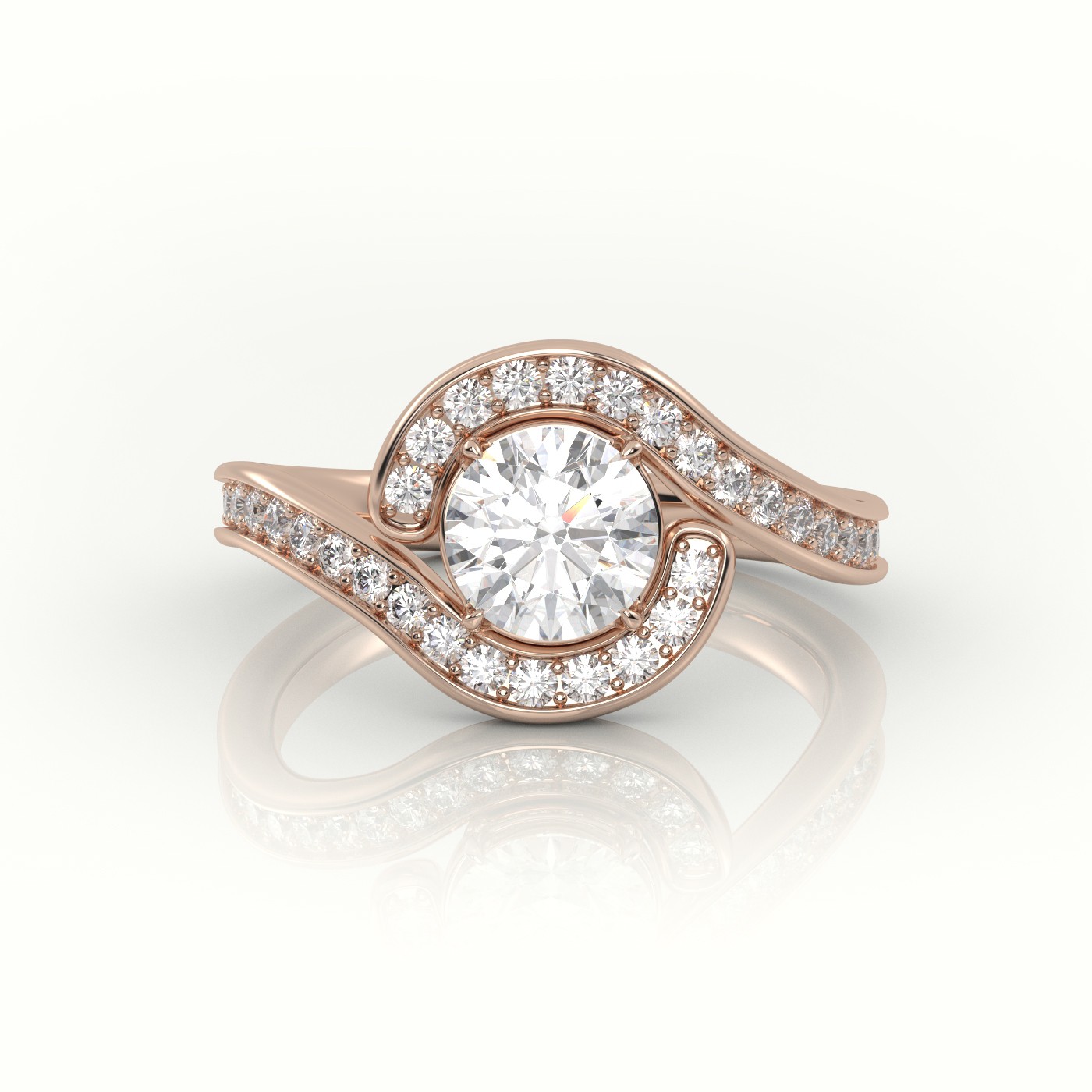 18K ROSE GOLD ROUND DIAMOND 4 PRONGS SWIRL DESIGN ENGAGEMENT RING