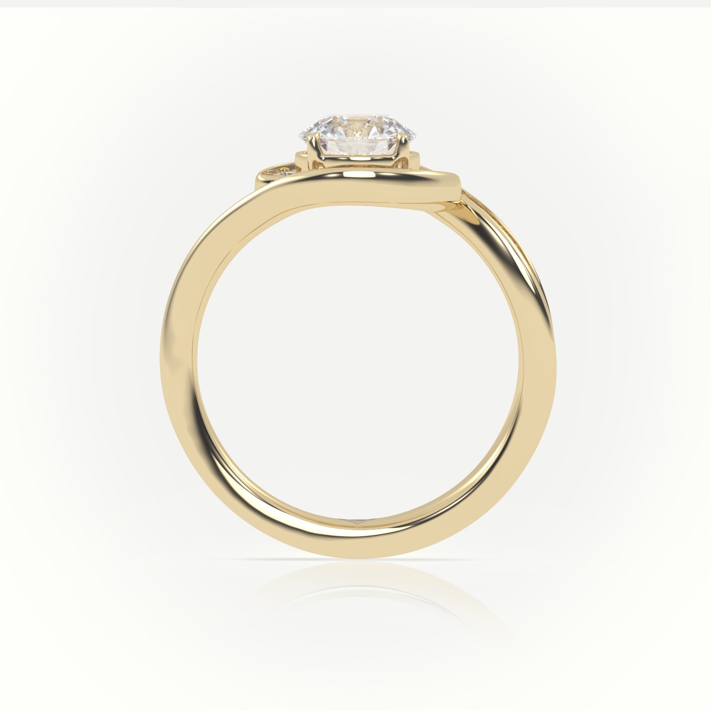 18K YELLOW GOLD ROUND DIAMOND 4 PRONGS SWIRL DESIGN ENGAGEMENT RING