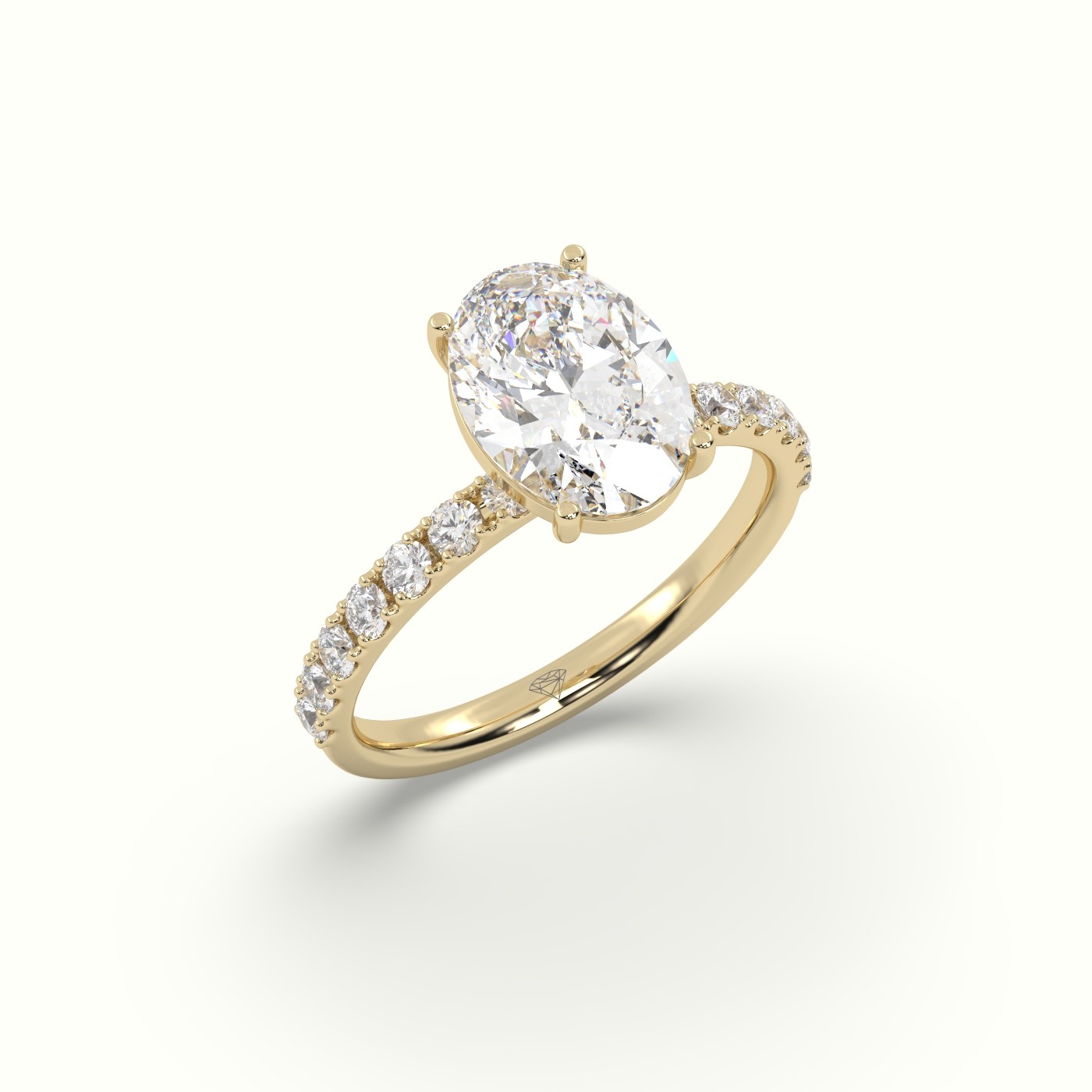18K YELLOW GOLD Oval Diamond Pave Engagement Ring