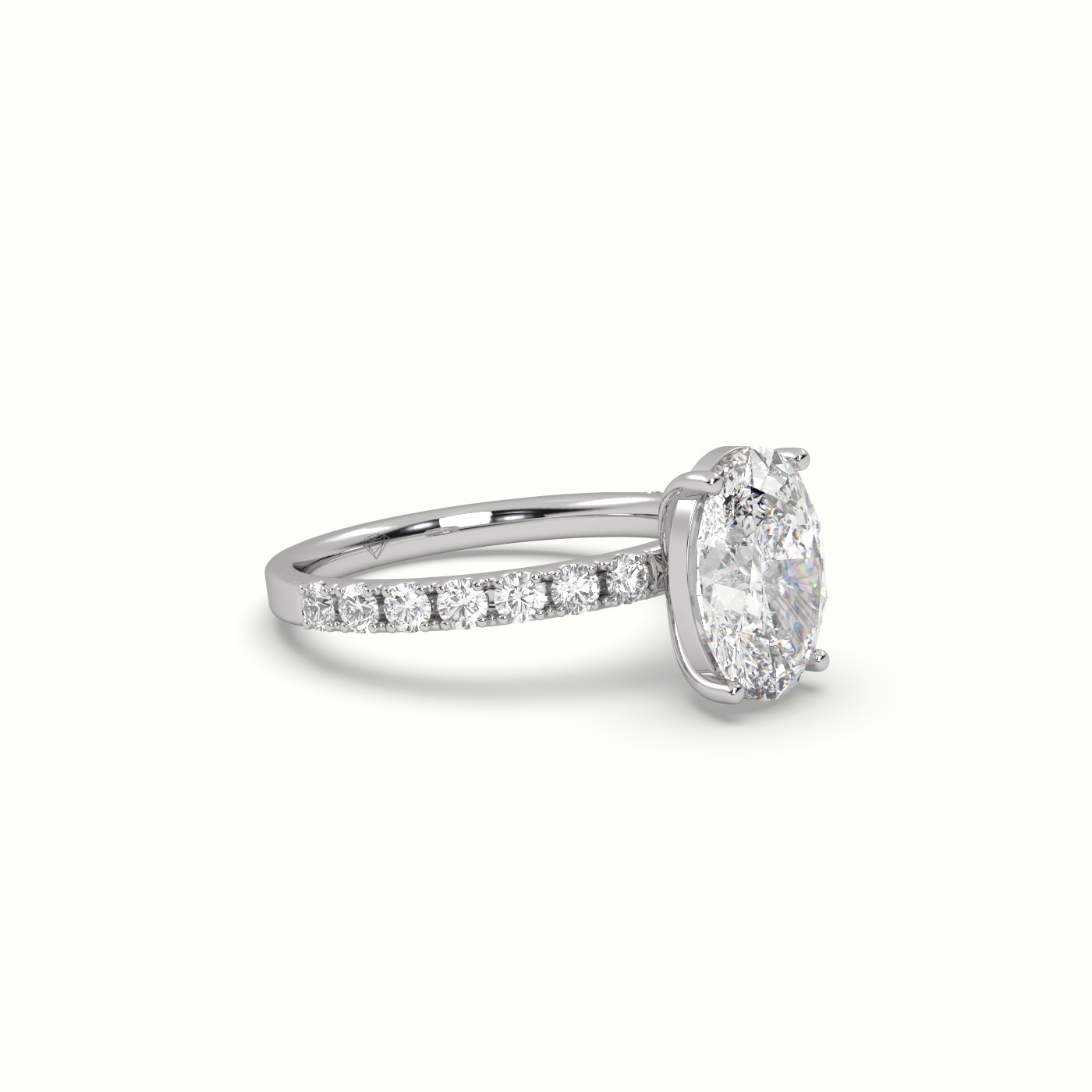 18K WHITE GOLD Oval Diamond Pave Engagement Ring