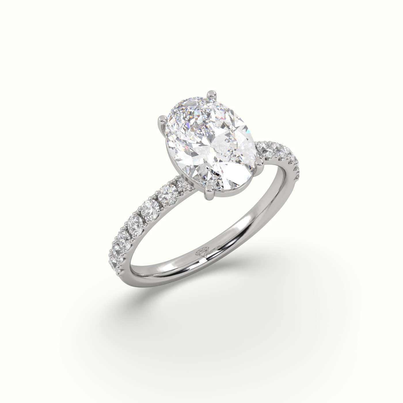 18K WHITE GOLD Oval Diamond Pave Engagement Ring