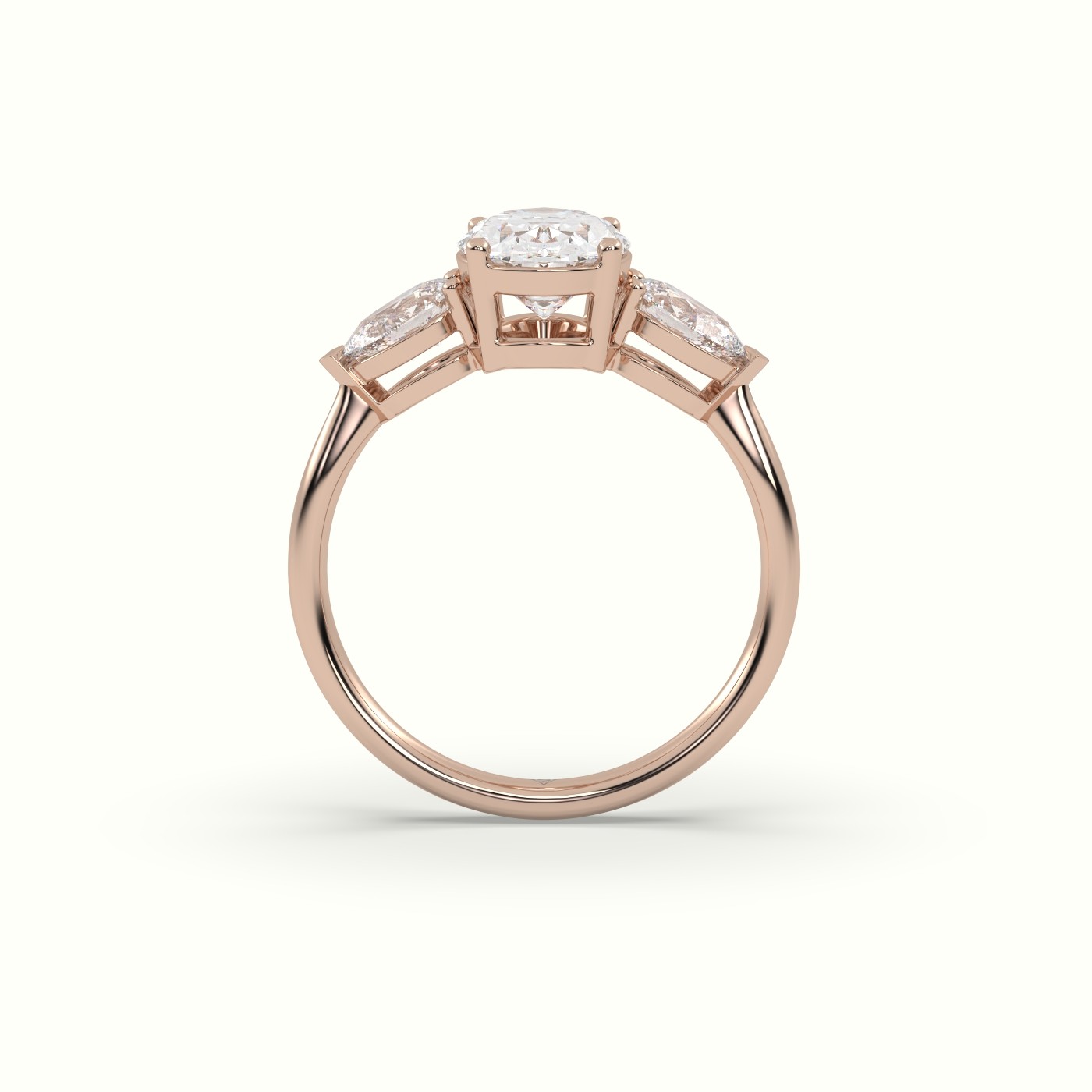 18K ROSE GOLD Oval Diamond 4 round prongs Trilogy Ring pear shape side stone | Precious Jewels Antwerp