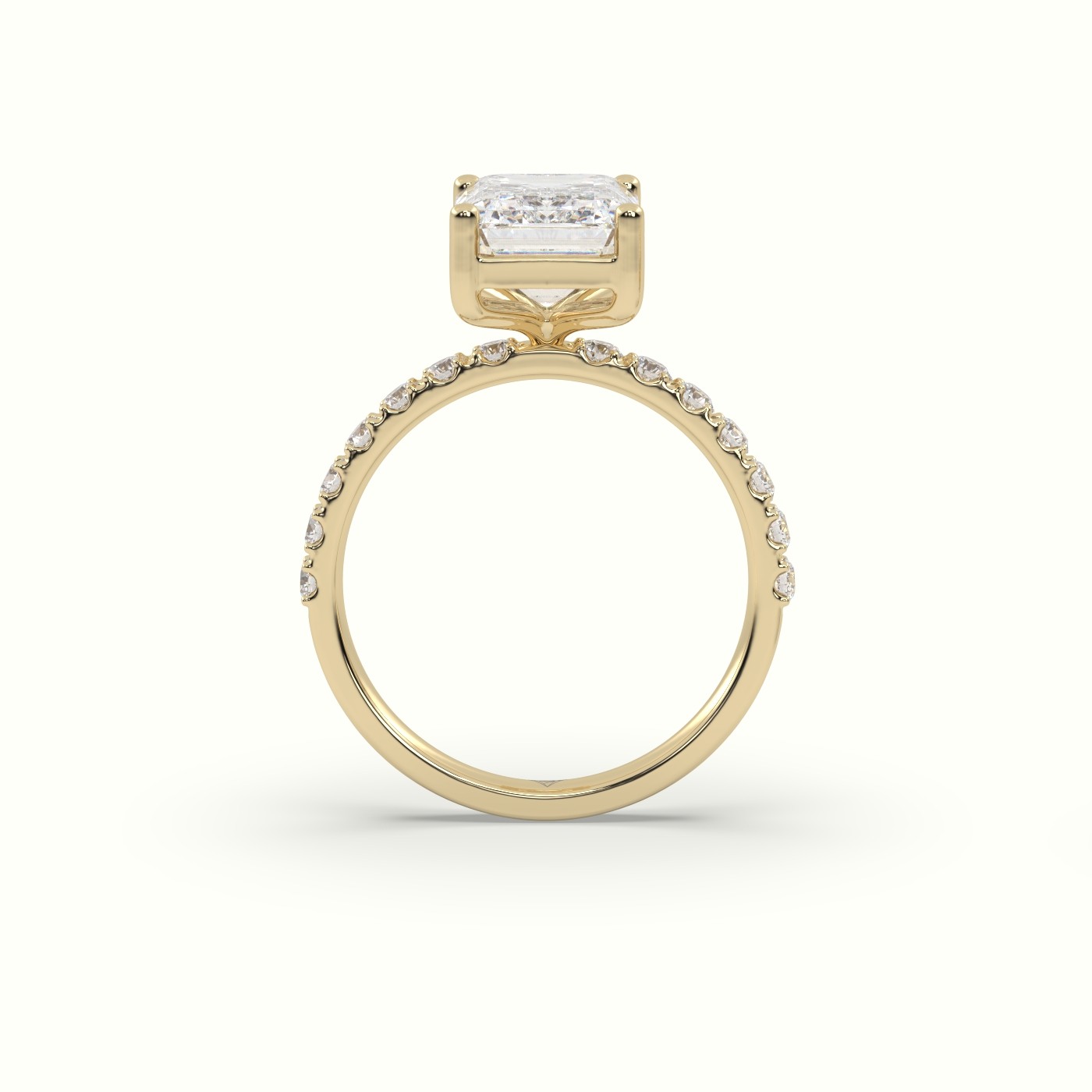 18K YELLOW GOLD Emerald Cut Diamond Engagement Ring with Pave Band