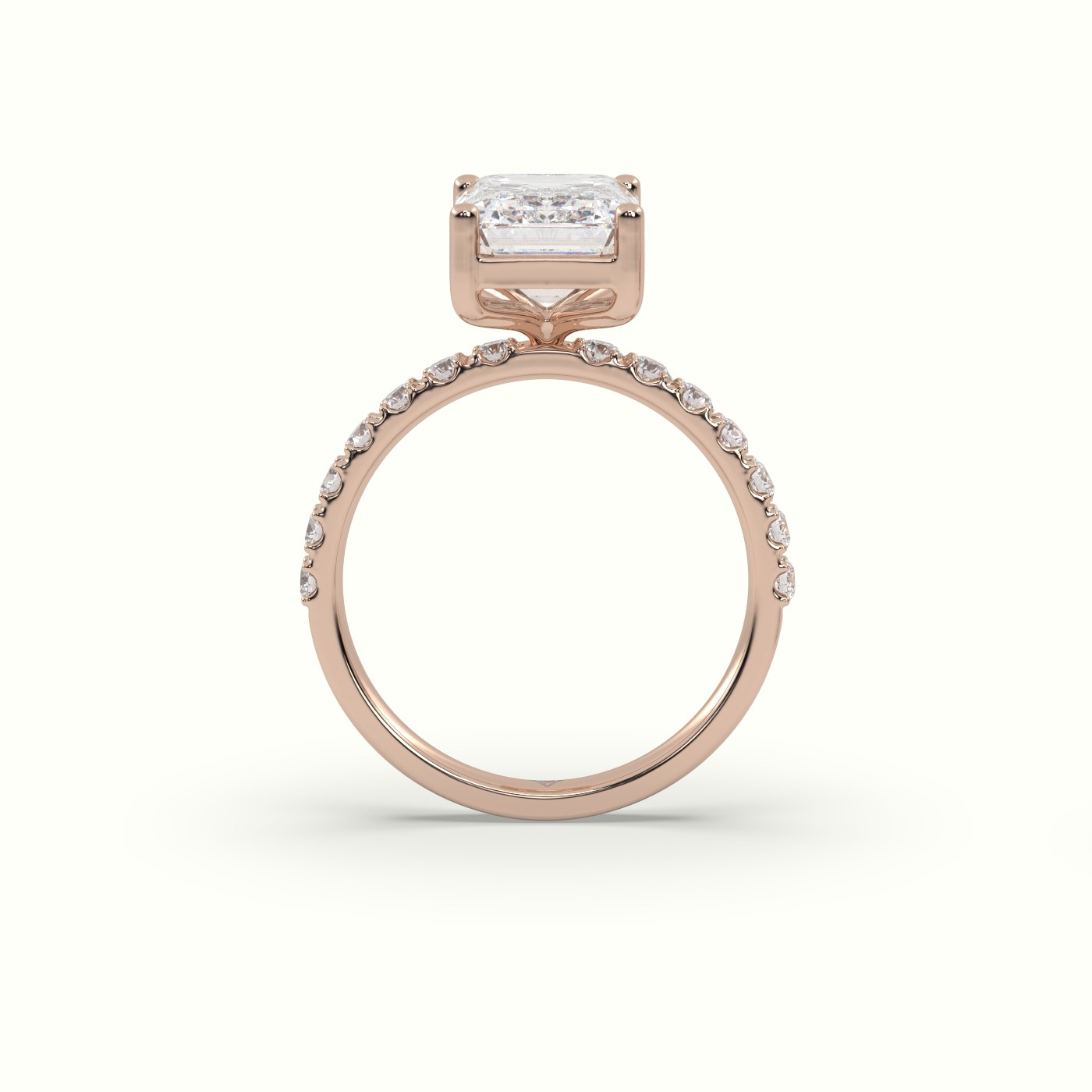 18K ROSE GOLD Emerald Cut Diamond Engagement Ring with Pave Band