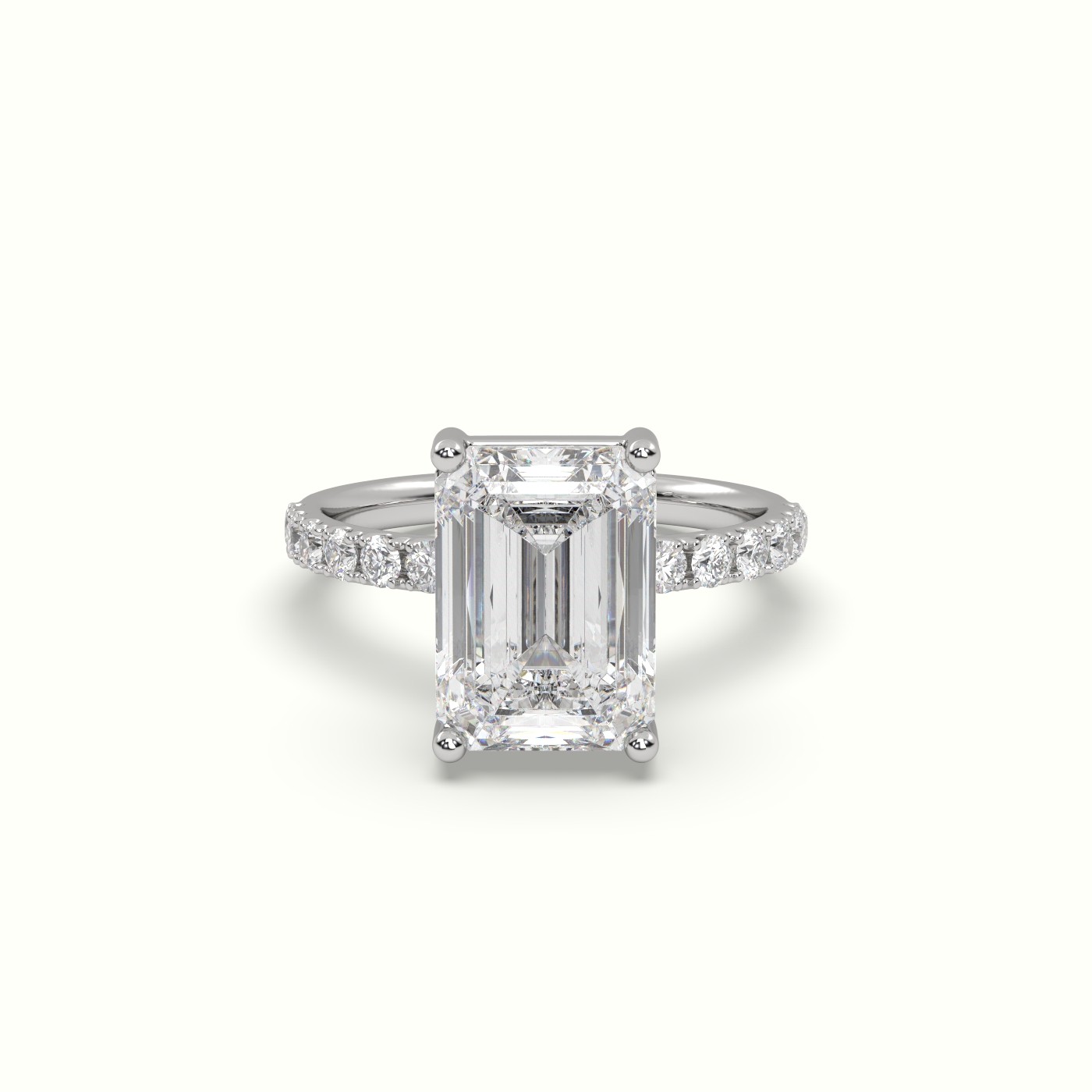 18K WHITE GOLD Emerald Cut Diamond Engagement Ring with Pave Band