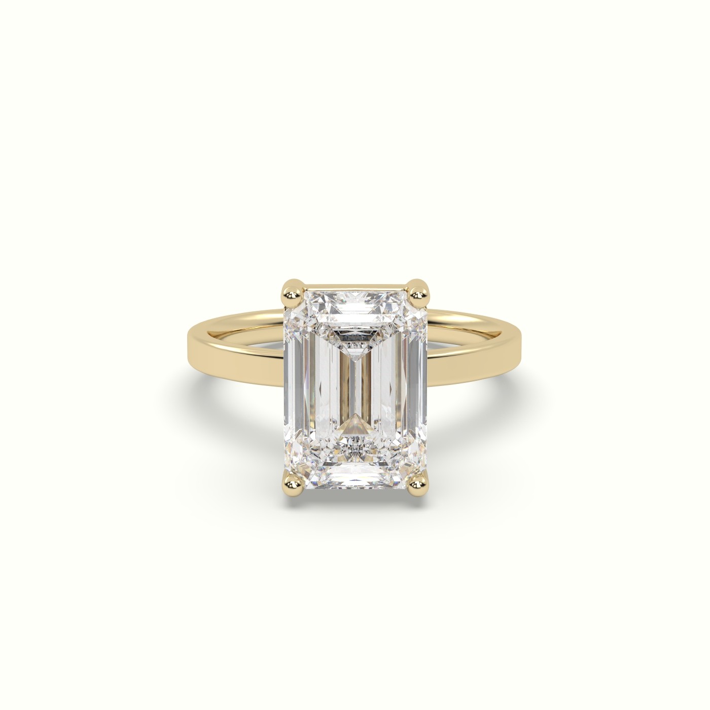 18K YELLOW GOLD Emerald Cut Diamond Solitaire Plain Band