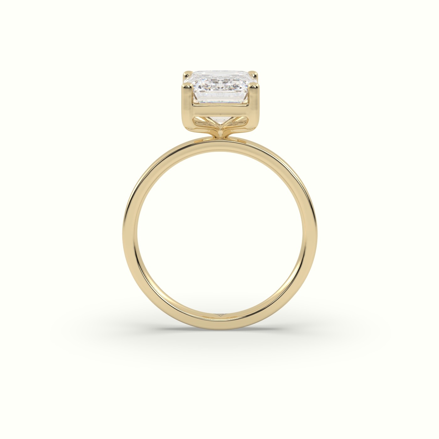 18K YELLOW GOLD Emerald Cut Diamond Solitaire Plain Band