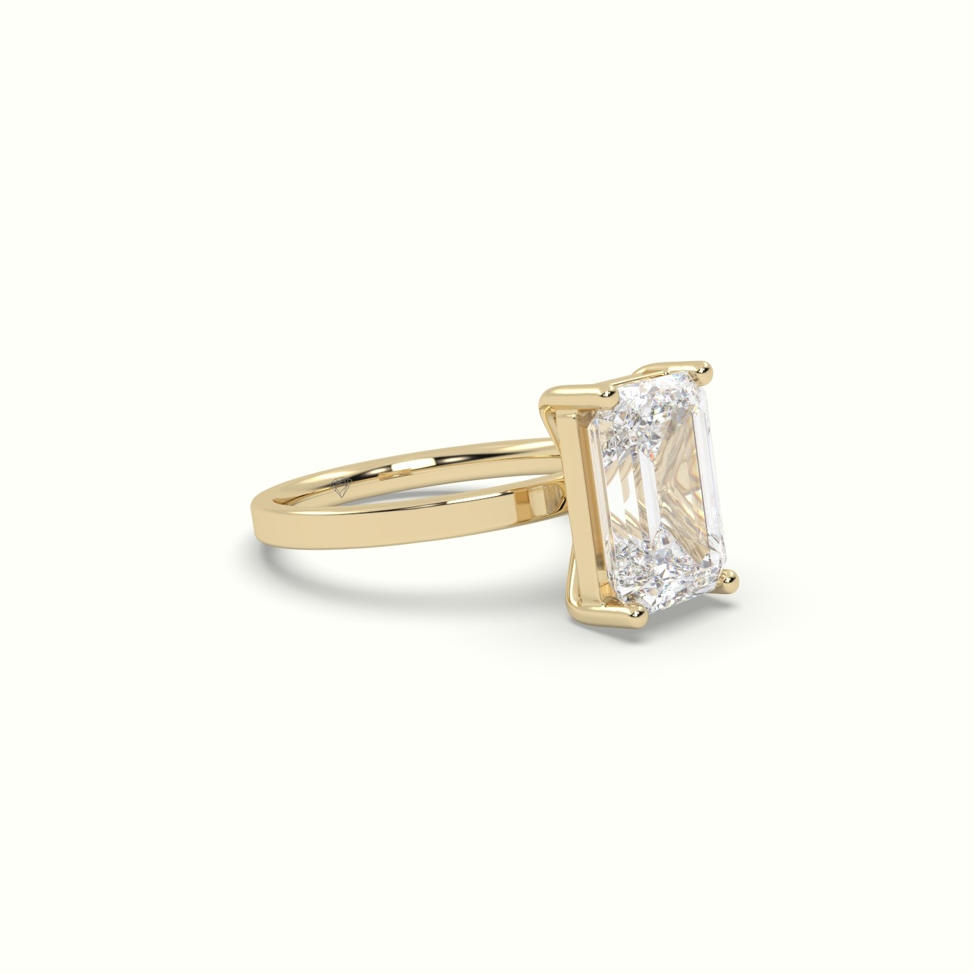 18K YELLOW GOLD Emerald Cut Diamond Solitaire Plain Band