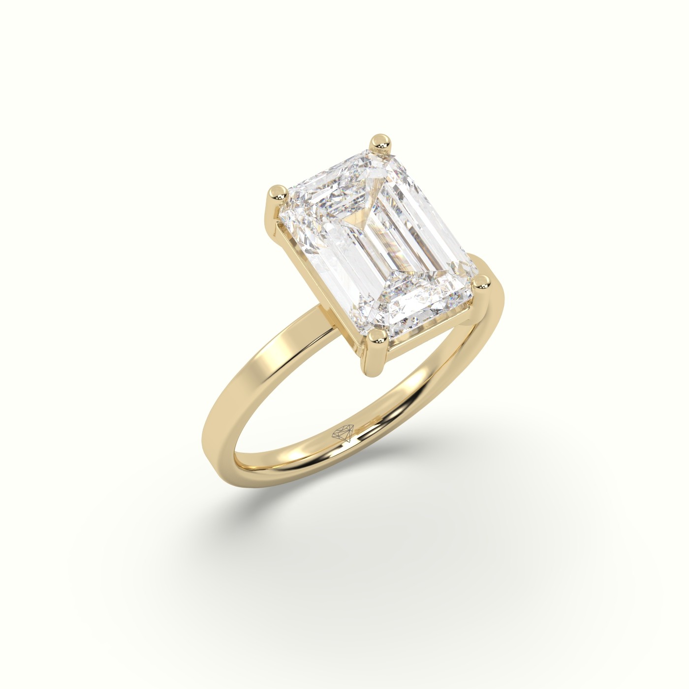 18K YELLOW GOLD Emerald Cut Diamond Solitaire Plain Band