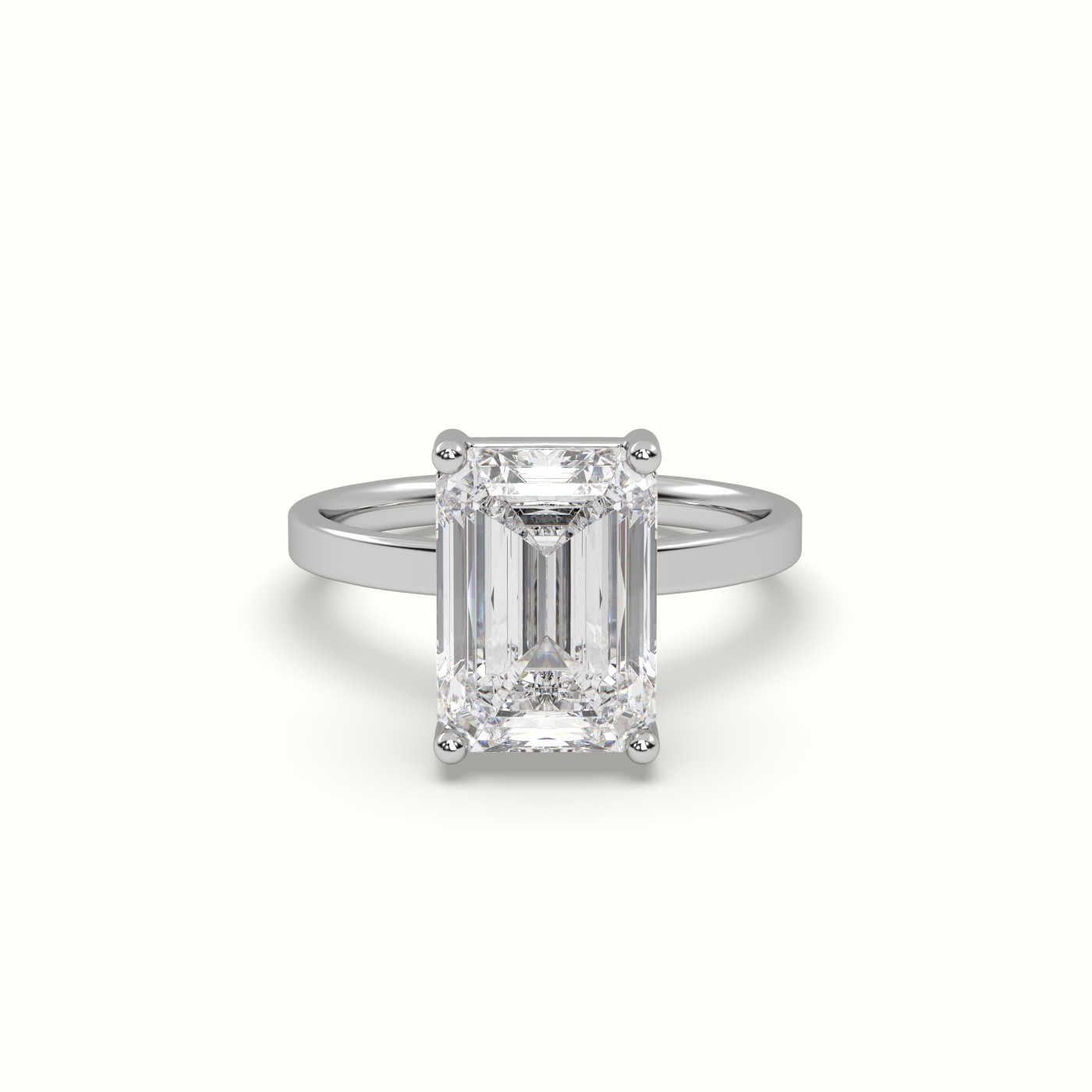 18K WHITE GOLD Emerald Cut Diamond Solitaire Plain Band