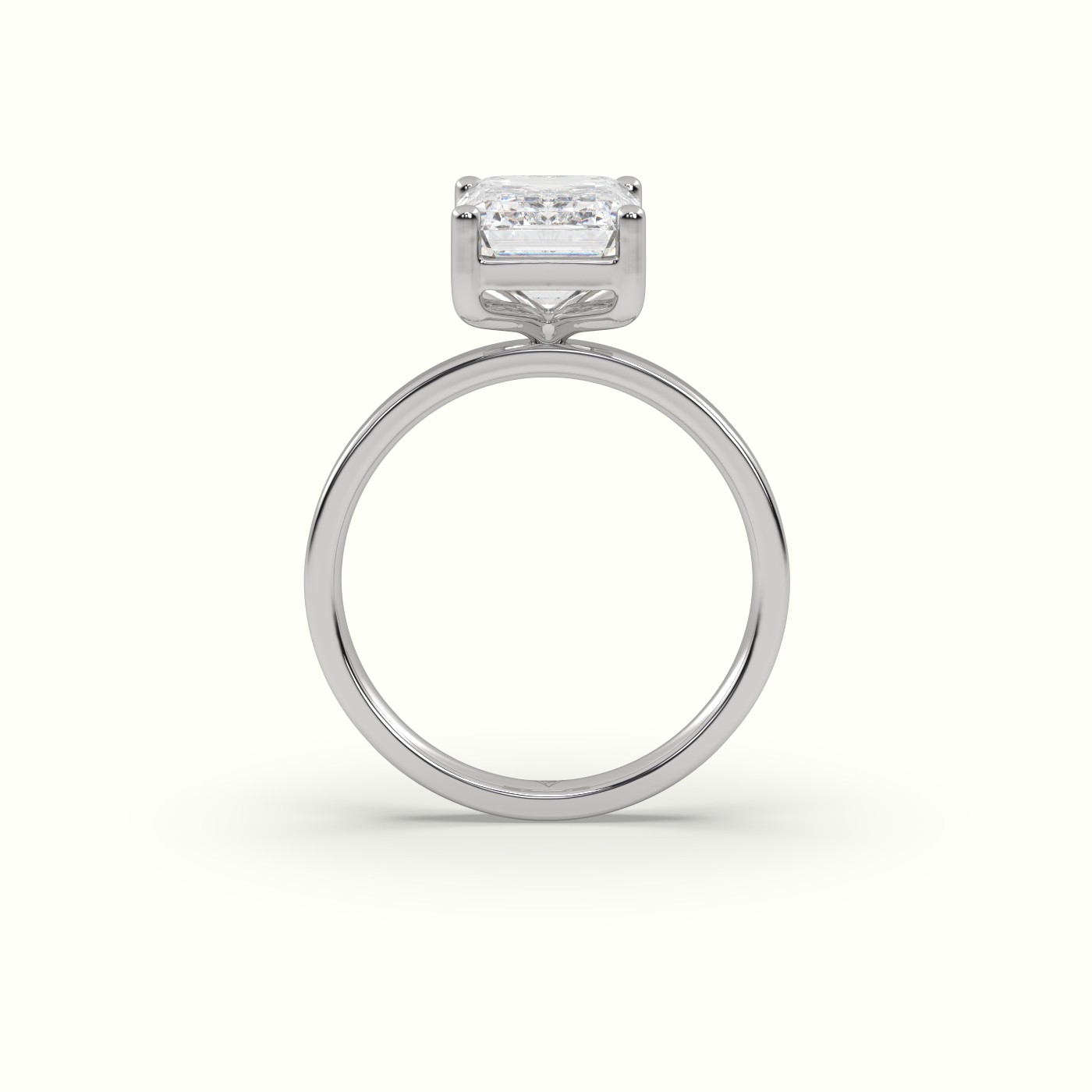18K WHITE GOLD Emerald Cut Diamond Solitaire Plain Band