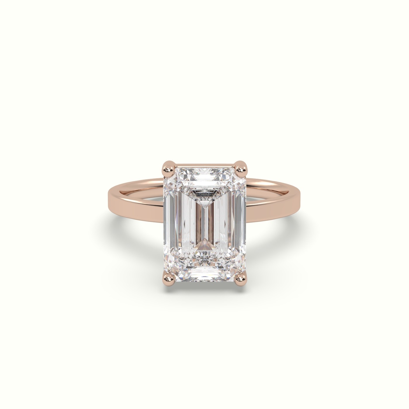 18K ROSE GOLD Emerald Cut Diamond Solitaire Plain Band