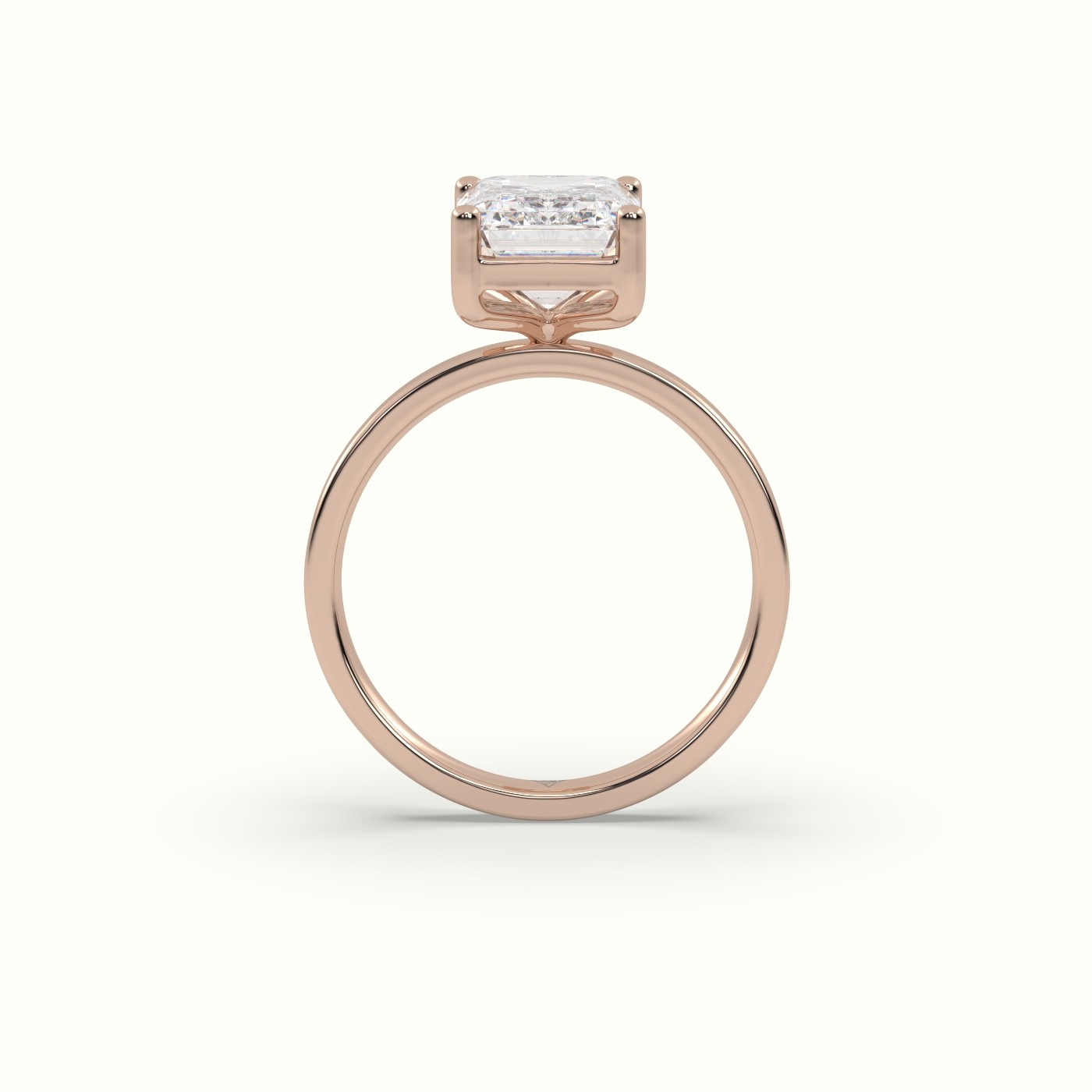 18K ROSE GOLD Emerald Cut Diamond Solitaire Plain Band