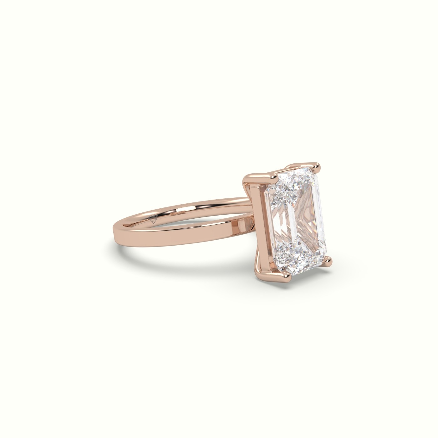 18K ROSE GOLD Emerald Cut Diamond Solitaire Plain Band