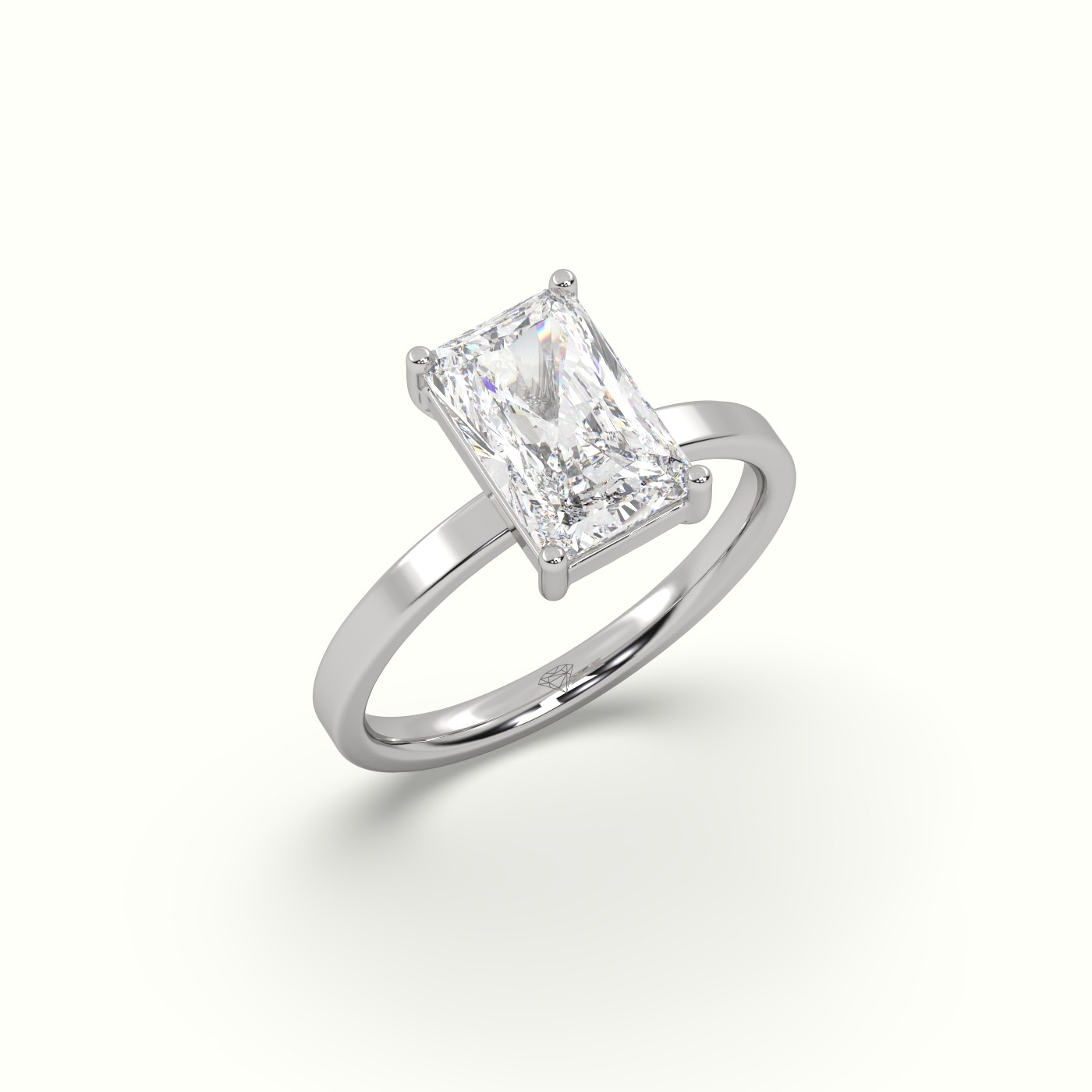 18K WHITE GOLD Radiant Cut Solitaire Diamond Ring Precious Jewels Antwerp Radiance