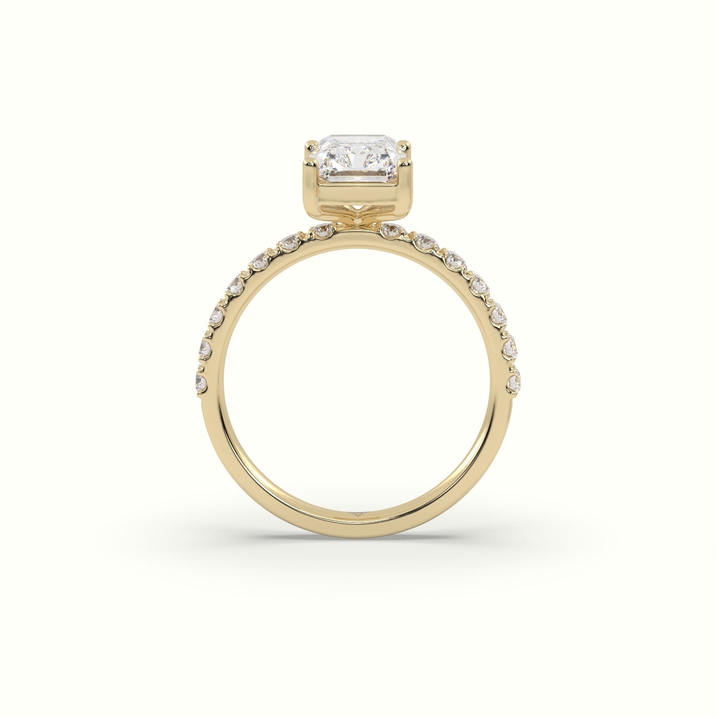 18K Yellow Gold Radiant Diamond 4 prongs Ring with Pave Accents