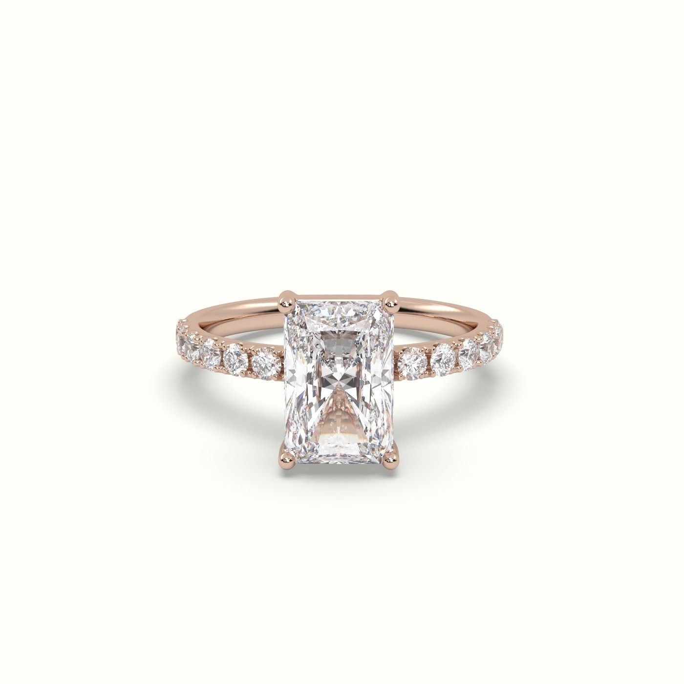 18K Rose Gold Radiant Diamond 4 prongs Ring with Pave Accents