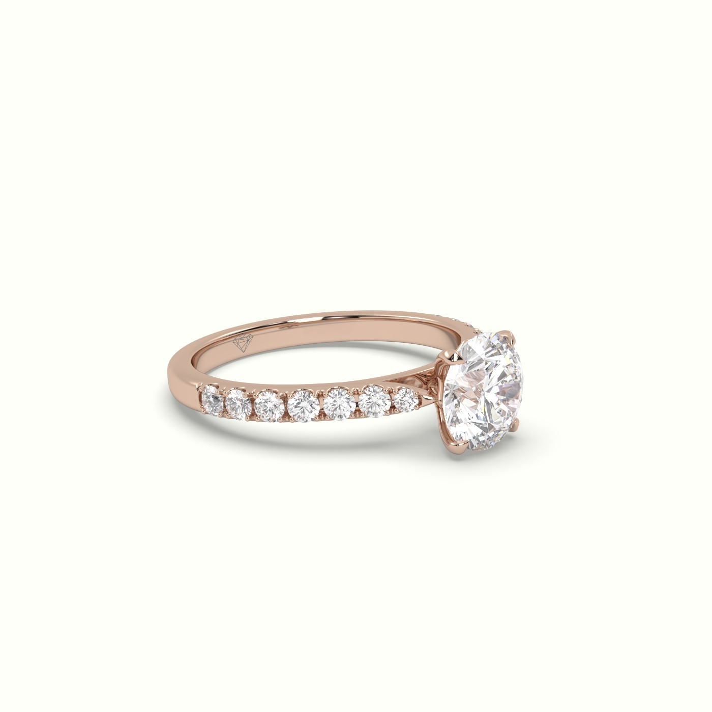 18K Rose Gold Round Cut Diamond 4 round prongs Pave Band Ring