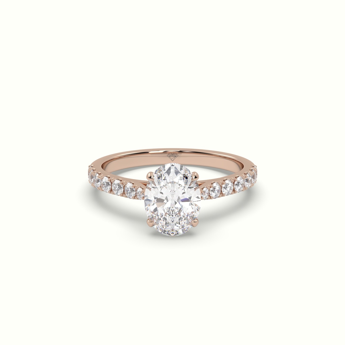 18K Rose Gold Oval Diamond Engagement Ring with Pave setting Band