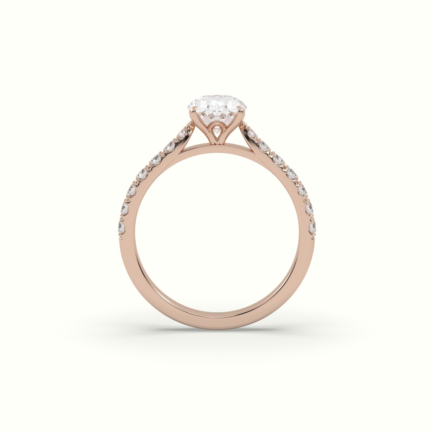 18K Rose Gold Oval Diamond Engagement Ring with Pave setting Band