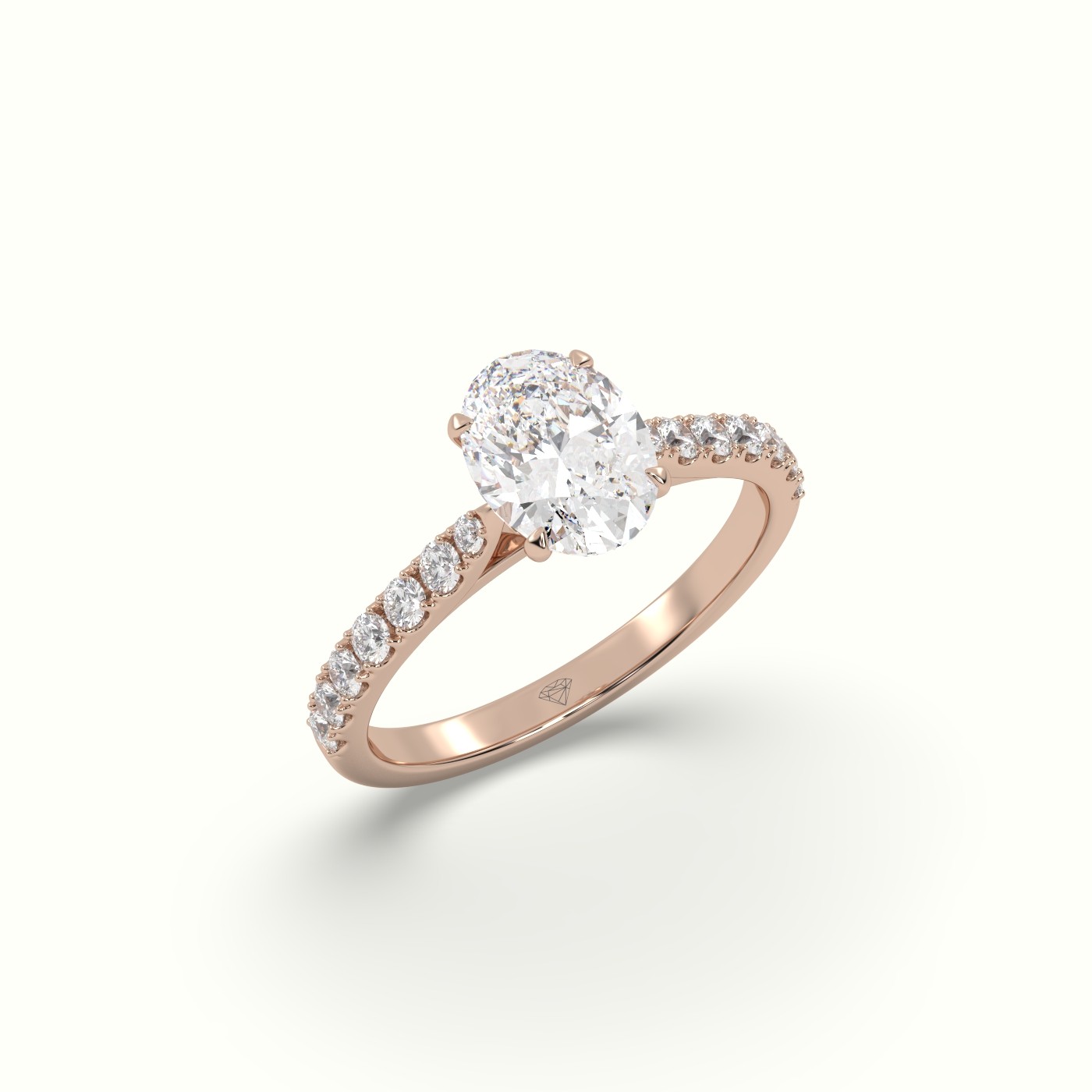 18K Rose Gold Oval Diamond Engagement Ring with Pave setting Band