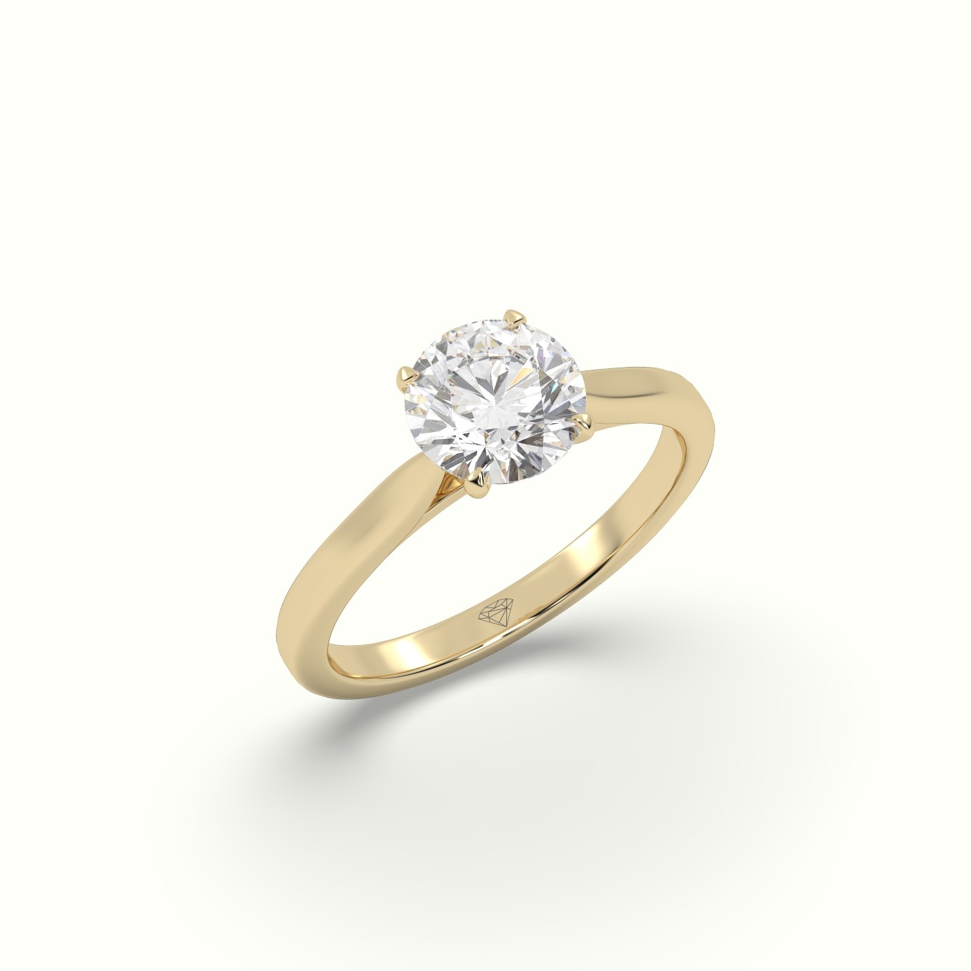 18K Yellow Gold Round Cut Solitaire Diamond 4 prongs Ring