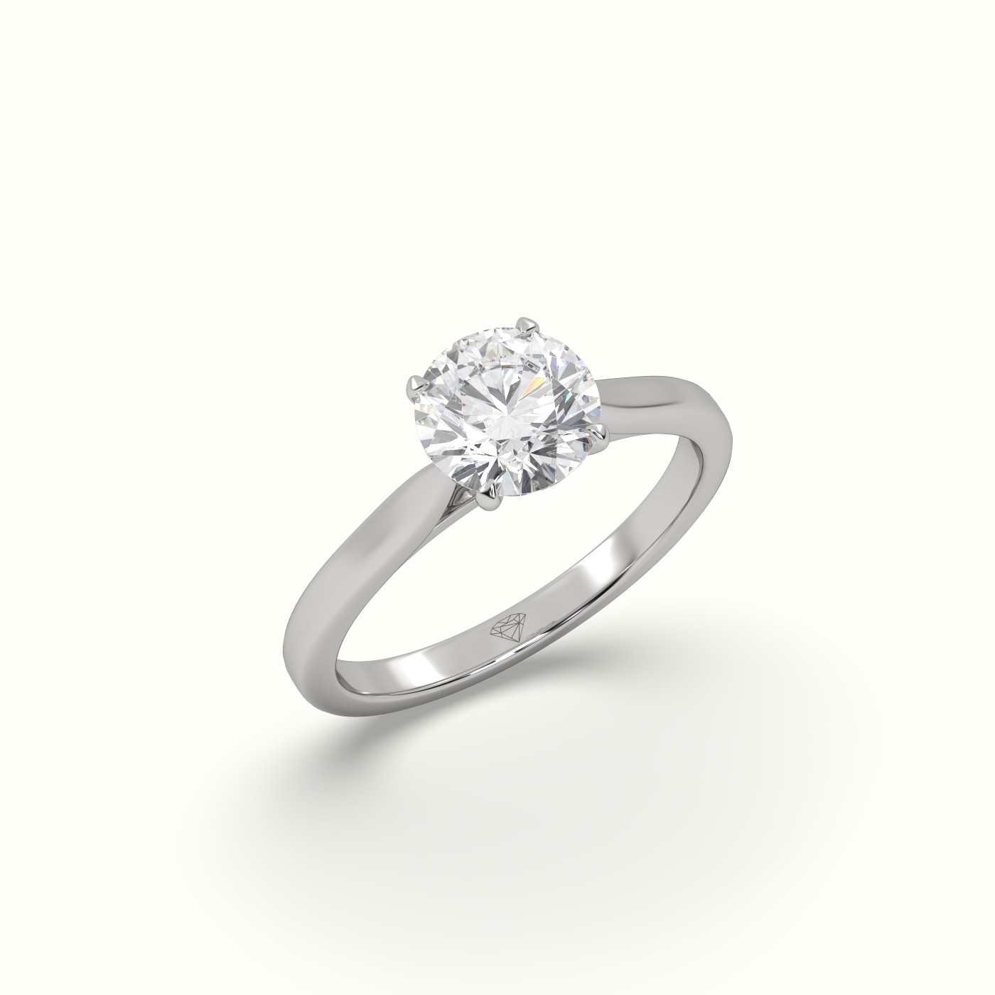 18K White Gold Round Solitaire Diamond 4 prongs Engagement Ring
