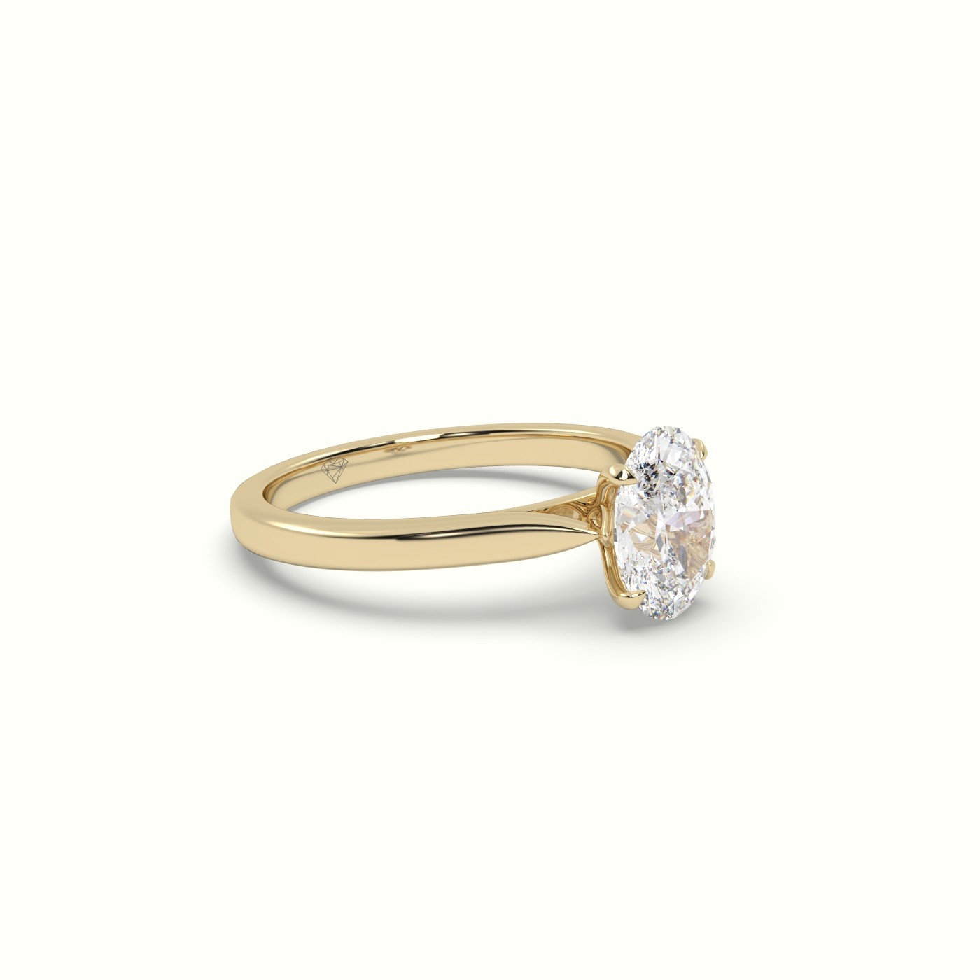 18K Yellow Gold Oval Cut Solitaire Diamond 4 prongs Engagement Ring