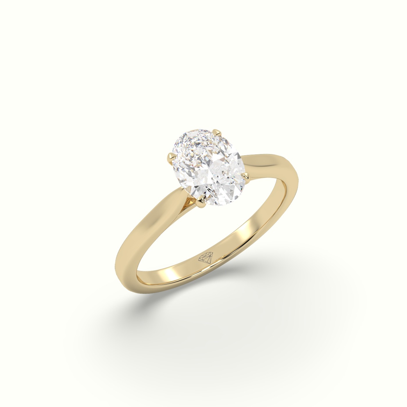 18K Yellow Gold Oval Cut Solitaire Diamond 4 prongs Engagement Ring