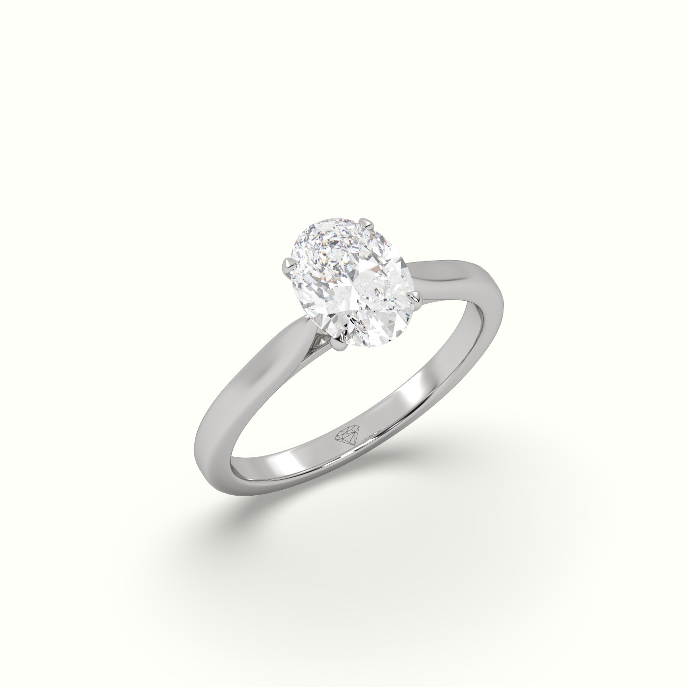 18K White Gold Oval Cut Solitaire Diamond 4 prongs Ring